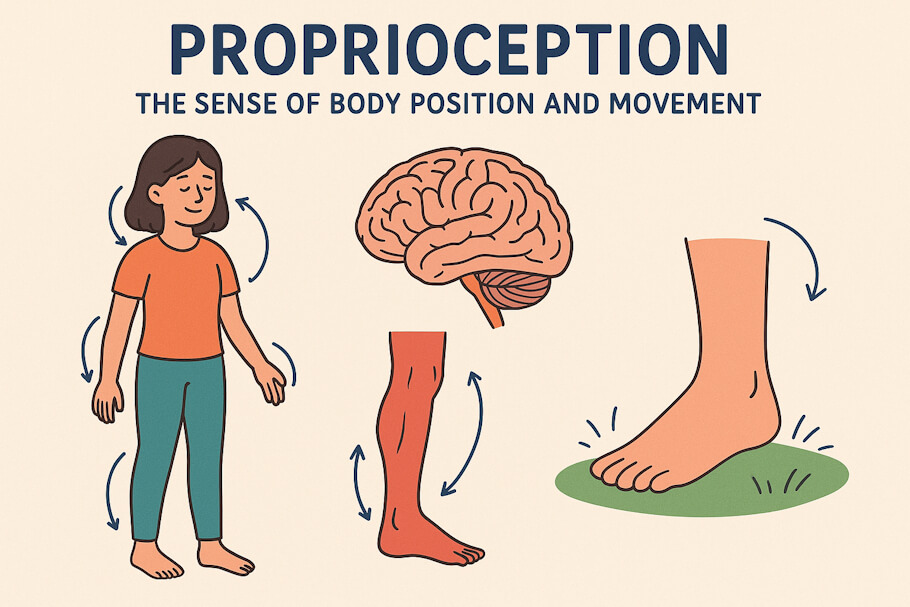 The proprioception system provides feedback about joints and movement.